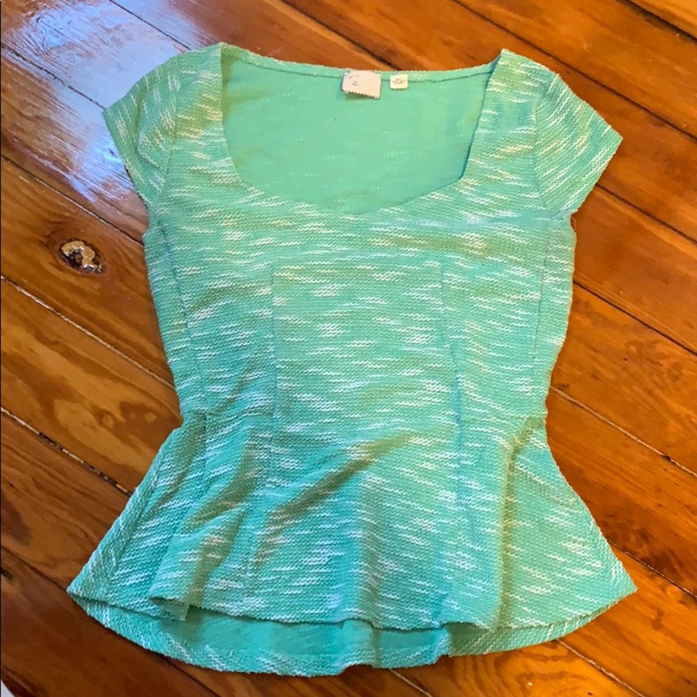 Anthropologie sz small green and white peplum